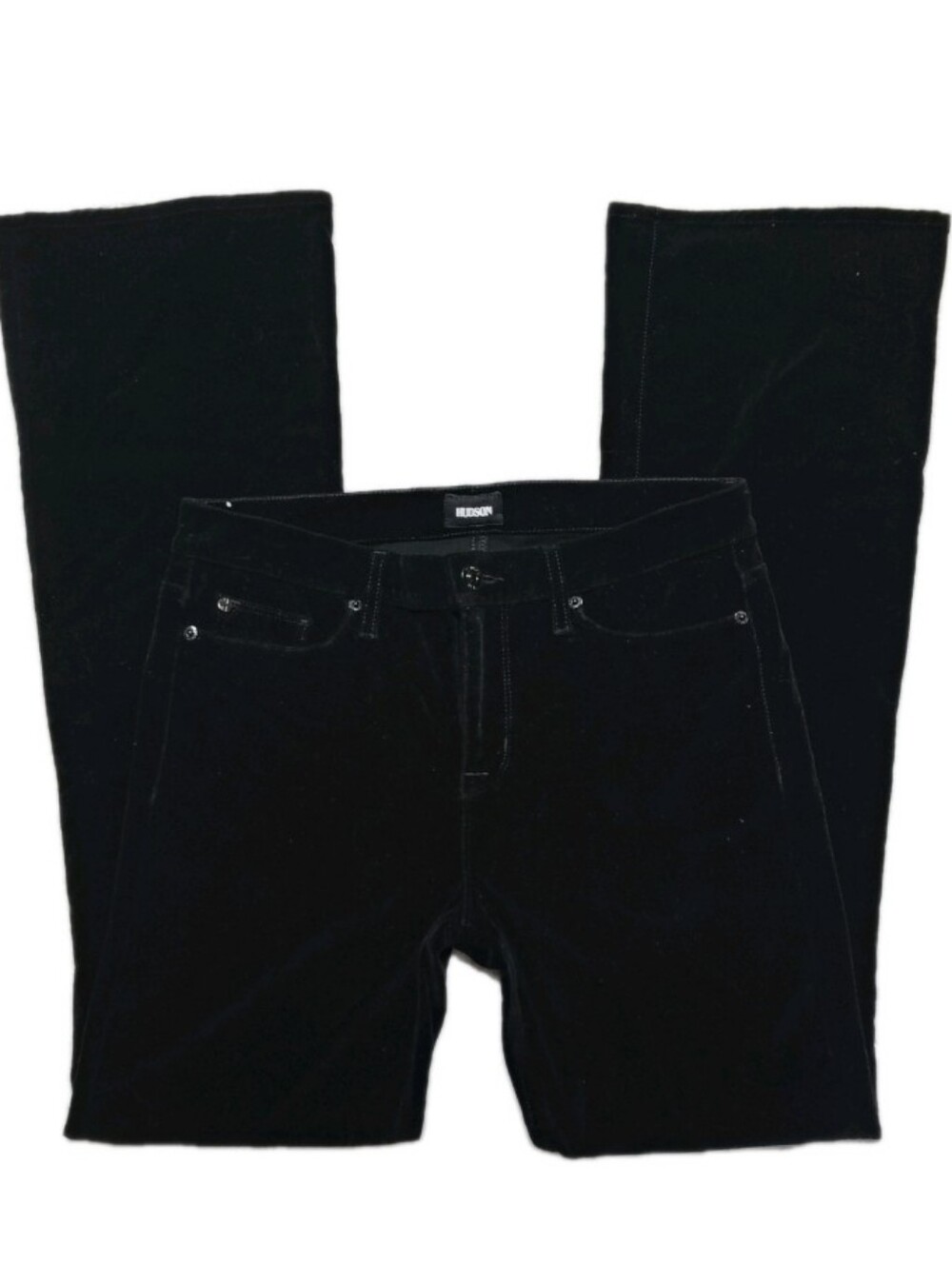 Hudson Drew Mid-rise Boot Cut Black Velvet Flared Pants Women's 29 Quiet Luxury - Picture 2 of 8